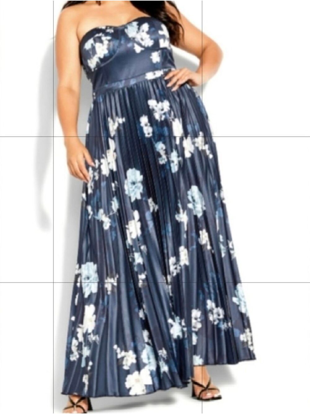 City Chic  Navy Blue Floral Pleated Maxi Dress